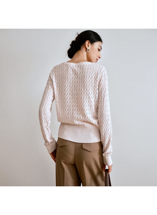 Olrain Eurielle Lazy French Style Hollow Knit Pullover Sweater Women's Autumn New Light Pink XL - Image 3