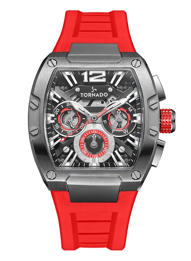 تورنيدو Men's Silicone Multi Function Watch T23105-XSRB - 43x54 mm