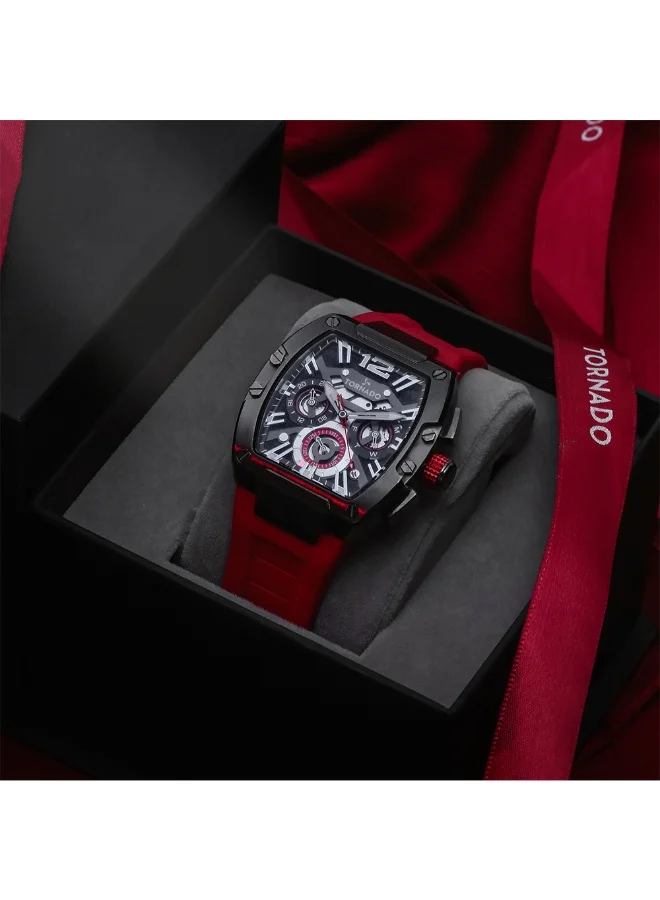 TORNADO Tornado Xenith Men's VX9J, High Precision Japanese Quartz Movement Watch, Multi Function Display and Premium Flexible & Durable Silicone Strap - T23105-XSRB, Red