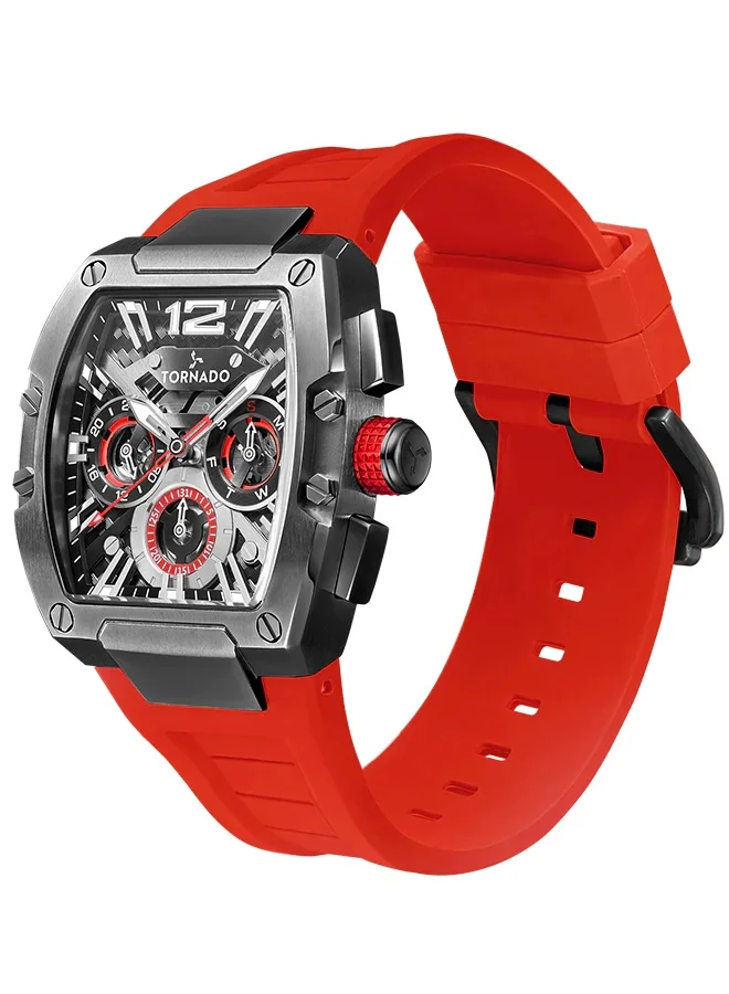 تورنيدو Men's Silicone Multi Function Watch T23105-XSRB - 43x54 mm