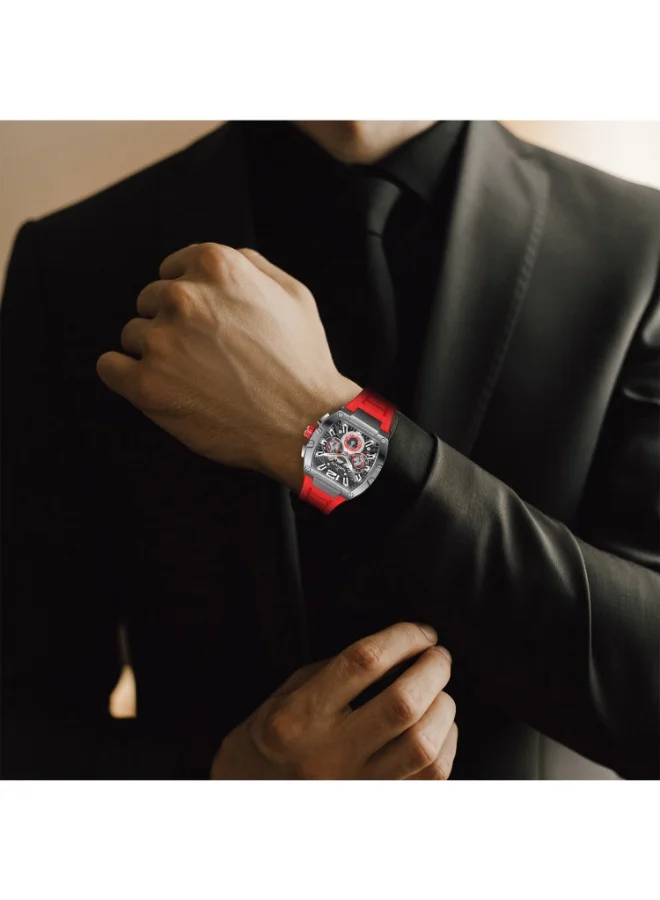TORNADO Tornado Xenith Men's VX9J, High Precision Japanese Quartz Movement Watch, Multi Function Display and Premium Flexible & Durable Silicone Strap - T23105-XSRB, Red