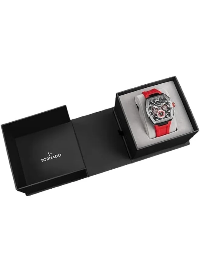 TORNADO Tornado Xenith Men's VX9J, High Precision Japanese Quartz Movement Watch, Multi Function Display and Premium Flexible & Durable Silicone Strap - T23105-XSRB, Red