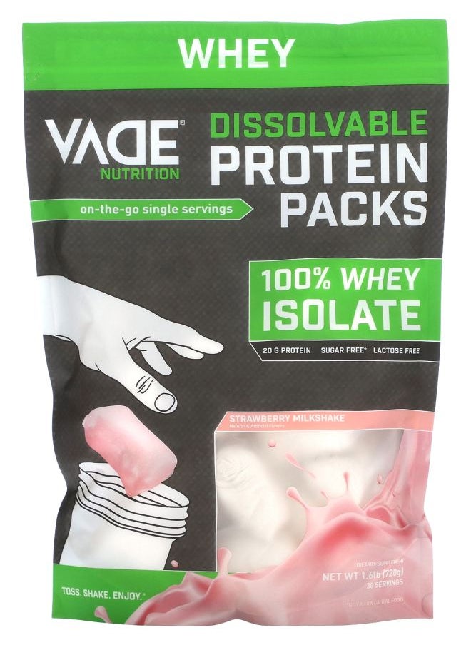 Vade Nutrition Dissolvable Protein Packs 100% Whey Isolate Strawberry Milkshake 1.6 lb (720 g) 