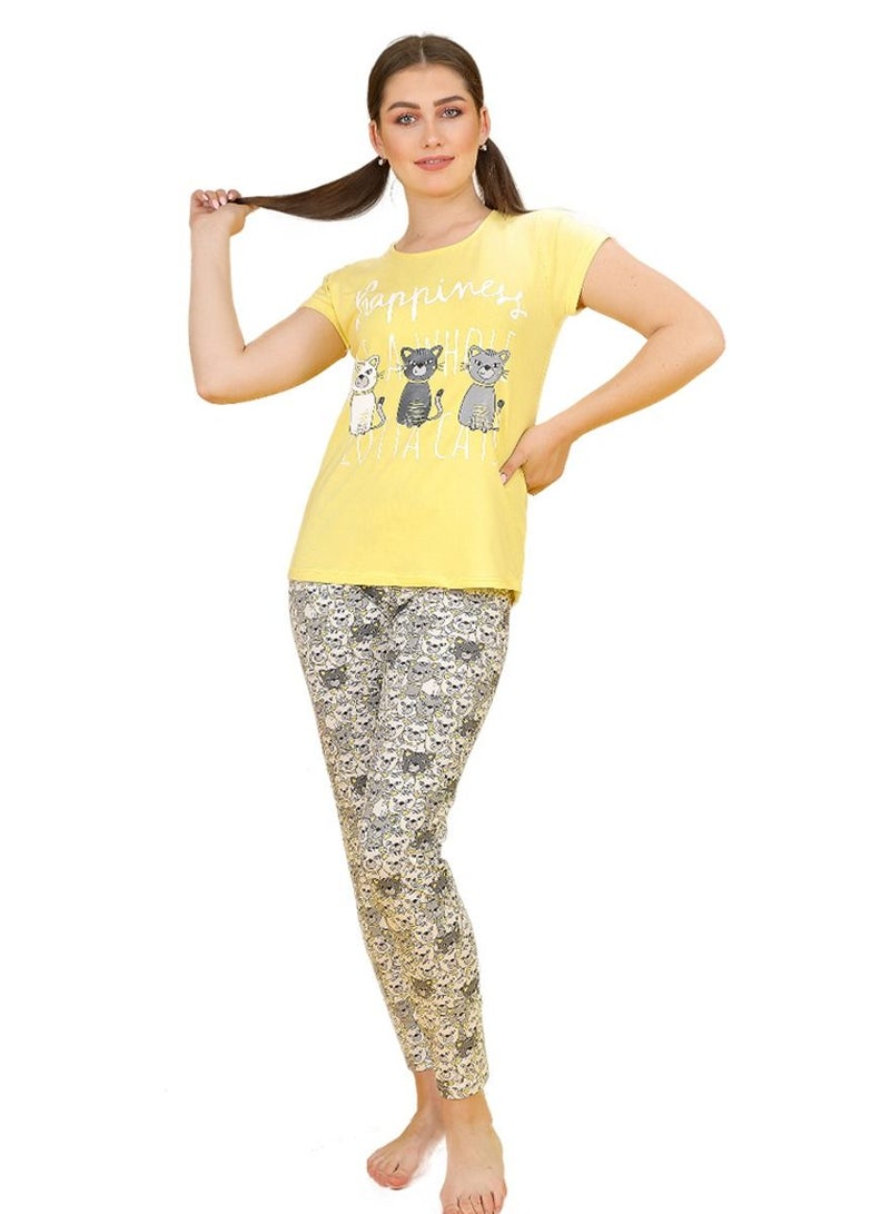 Ganna Women's short sleeved pyjamas and summer long pants made of cotton