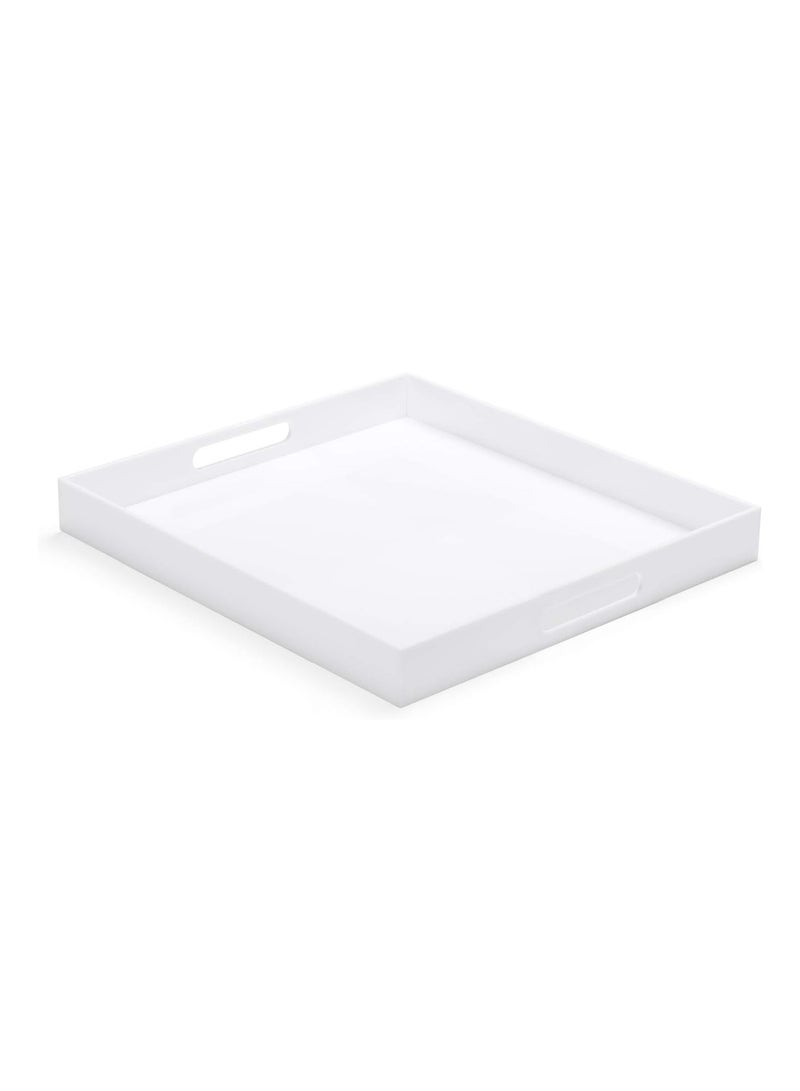 TPGP 12x20 Inch Modern White Acrylic Ottoman Tray with Cutout Handles | Serving Tray, Organizer Tray, Decorative Tray for Living Room, Bedroom, Bathroom, and Kitchen Countertop - Image 1