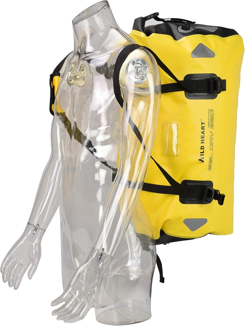 WILD HEART Waterproof Duffel Bag 66L with Welded Seams and Shoulder Straps for Kayaking, Camping, and Boating - Yellow - Image 5
