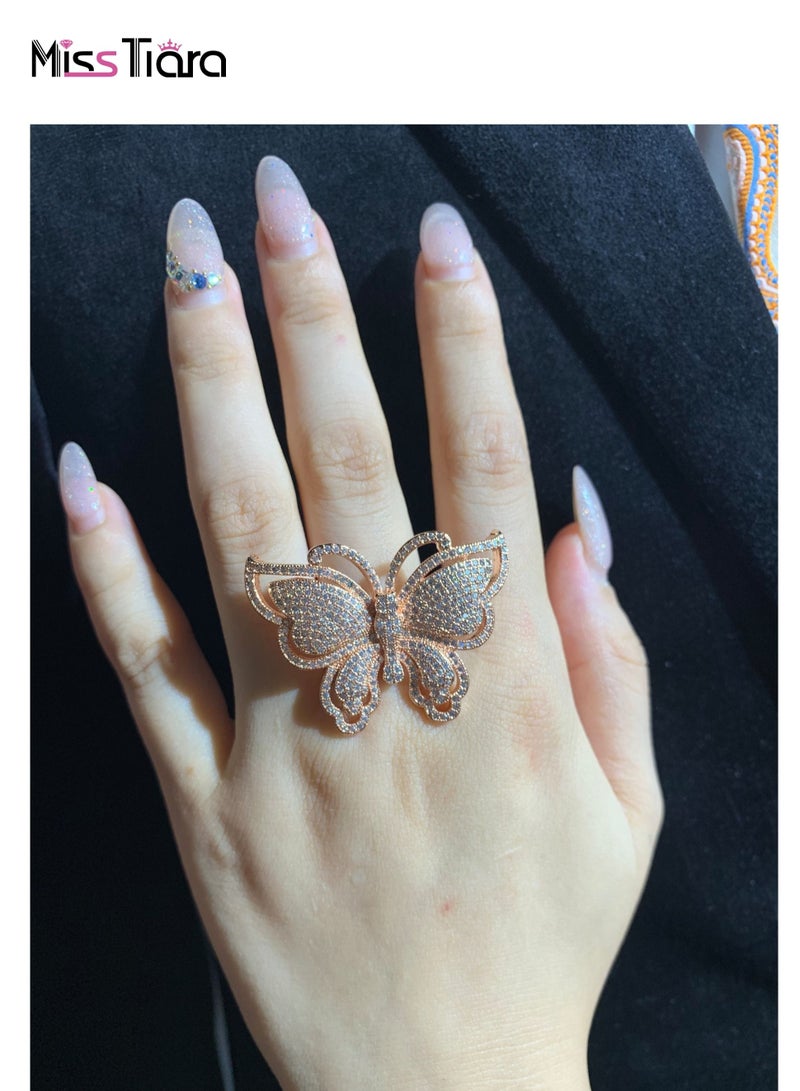 MissTiara خواتم نسائية بشكل فراشة إبداعية مزينة بالكامل بالزركون - Image 1