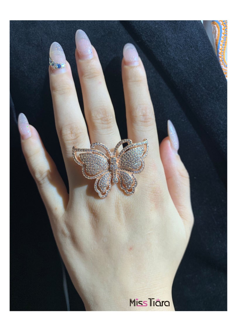MissTiara خواتم نسائية بشكل فراشة إبداعية مزينة بالكامل بالزركون - Image 2