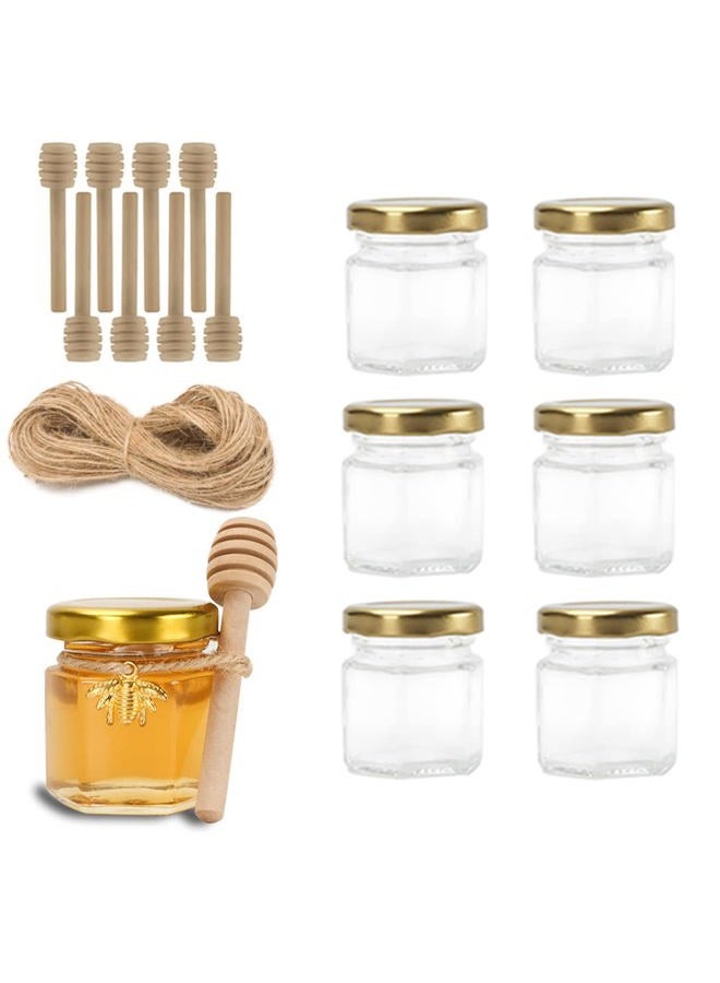Rormket Mini Glass Hexagon Jars with Gold Lids, - 1.5oz, Pack of 6 - Image 1
