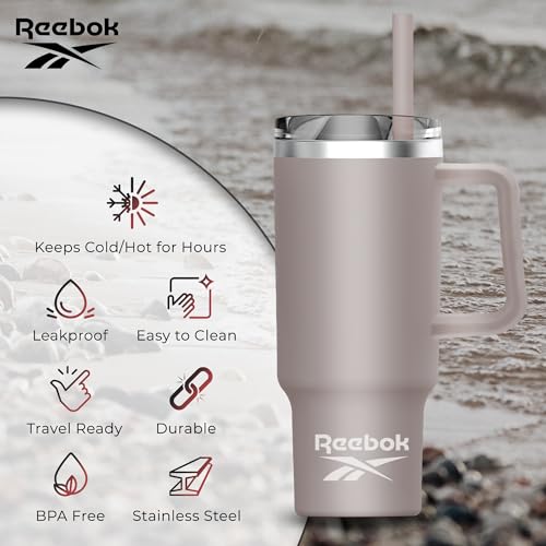Reebok Stainless Steel Tumbler - 40oz Vacuum Insulated - Leak Proof - Lifestyle Design (Grey) - Image 3