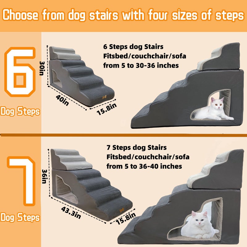 Necrely dog stairs for small dogs to 30 inches high beds, 6 step dog ramp stair for 18-36 inches couch-bed,pet stairs for small old meduim large dogs cats,Non-Slip balanced 6 tiers ladder,75 pounds Studry 33D - Image 4