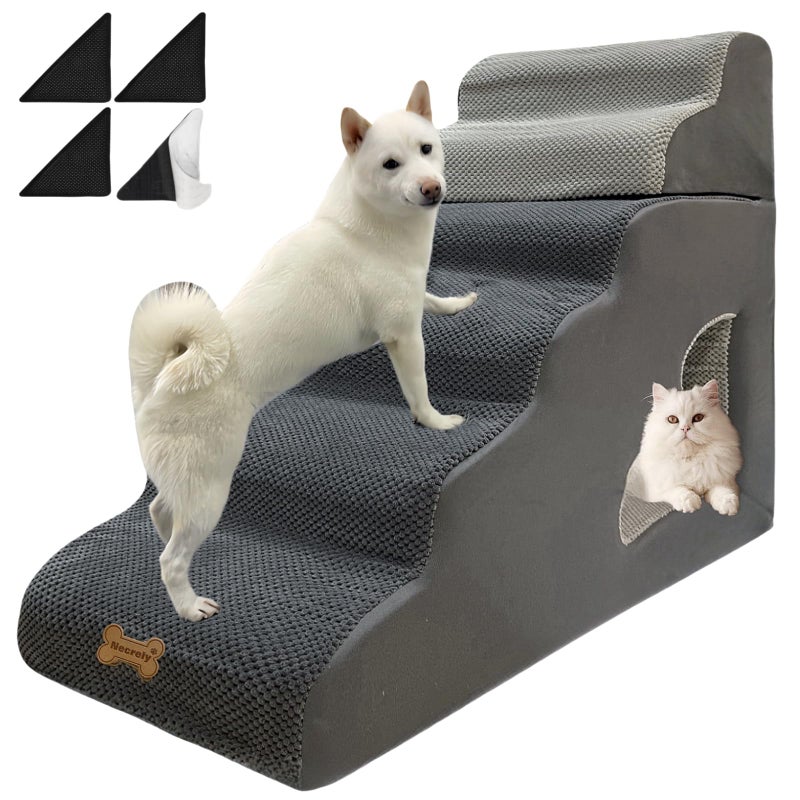Necrely dog stairs for small dogs to 30 inches high beds, 6 step dog ramp stair for 18-36 inches couch-bed,pet stairs for small old meduim large dogs cats,Non-Slip balanced 6 tiers ladder,75 pounds Studry 33D - Image 1