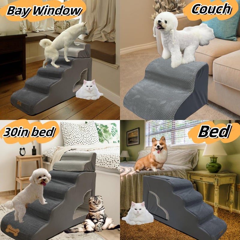 Necrely dog stairs for small dogs to 30 inches high beds, 6 step dog ramp stair for 18-36 inches couch-bed,pet stairs for small old meduim large dogs cats,Non-Slip balanced 6 tiers ladder,75 pounds Studry 33D - Image 3