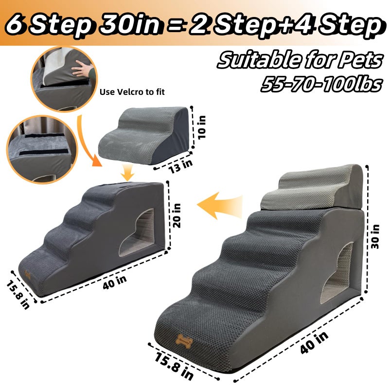 Necrely dog stairs for small dogs to 30 inches high beds, 6 step dog ramp stair for 18-36 inches couch-bed,pet stairs for small old meduim large dogs cats,Non-Slip balanced 6 tiers ladder,75 pounds Studry 33D - Image 2
