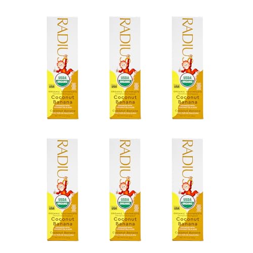 RADIUS USDA Organic Kids Toothpaste 3oz Non Toxic Chemical-Free Gluten-Free Designed to Improve Gum Health for Children's 6 Months and Up - Coconut Banana - Pack of 6 - Image 1