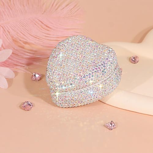 YINXIANJIN Full Diamond Heart-Shaped Jewelry Box, Mini Shiny Decorative Box for Storage Ring Earrings Trinkets Portable Travel Jewelry Holder Cute Festive Gift Box for Women and Girls (Multicolored) - Image 3