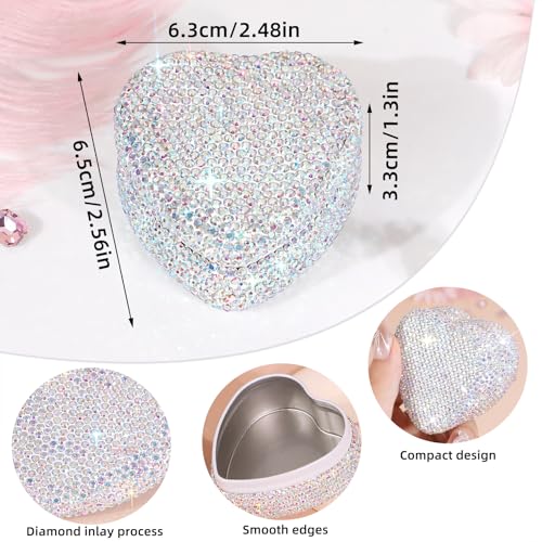 YINXIANJIN Full Diamond Heart-Shaped Jewelry Box, Mini Shiny Decorative Box for Storage Ring Earrings Trinkets Portable Travel Jewelry Holder Cute Festive Gift Box for Women and Girls (Multicolored) - Image 5