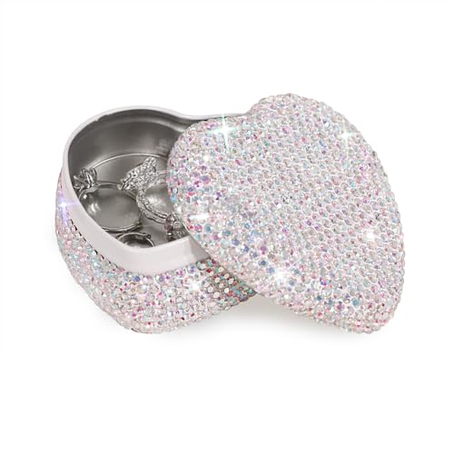 YINXIANJIN Full Diamond Heart-Shaped Jewelry Box, Mini Shiny Decorative Box for Storage Ring Earrings Trinkets Portable Travel Jewelry Holder Cute Festive Gift Box for Women and Girls (Multicolored) - Image 1