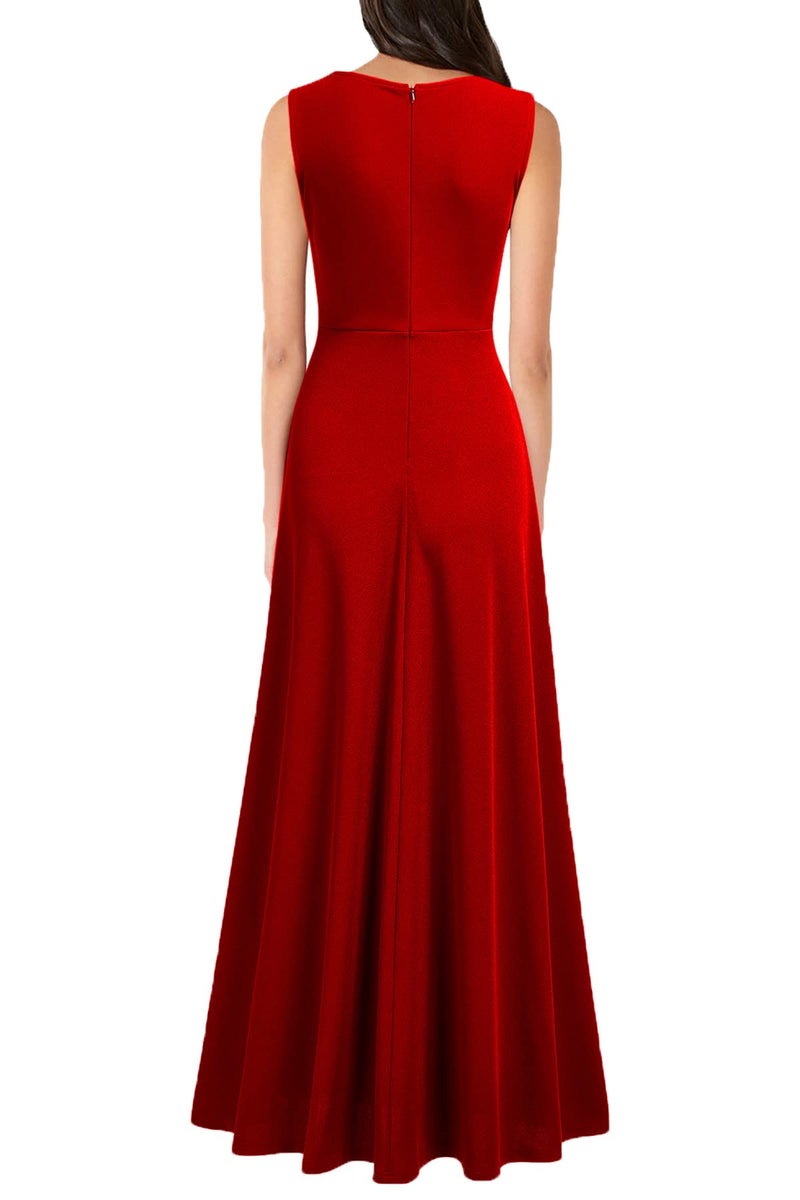 MUSHARE Women's V Neck Sleeveless Split Formal Dress Cocktail Party Prom Long Dresses Red - Image 2