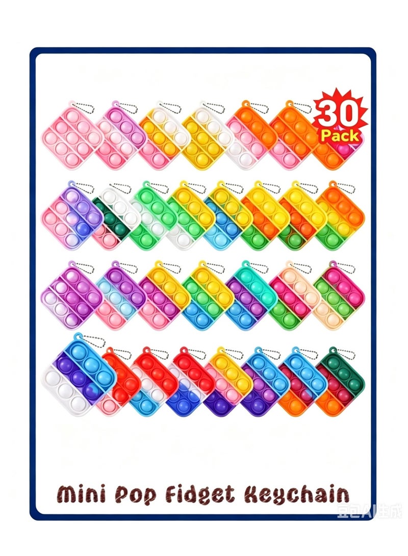 30 Pack Mini Pop Fidget Keychain, Kids Party Favors Fidget Toys Bulk, Its Birthday Party Favors for Kids 4+ Year Small Kid, Classroom Prizes Fidgets It Bubbles Poppers - Image 1
