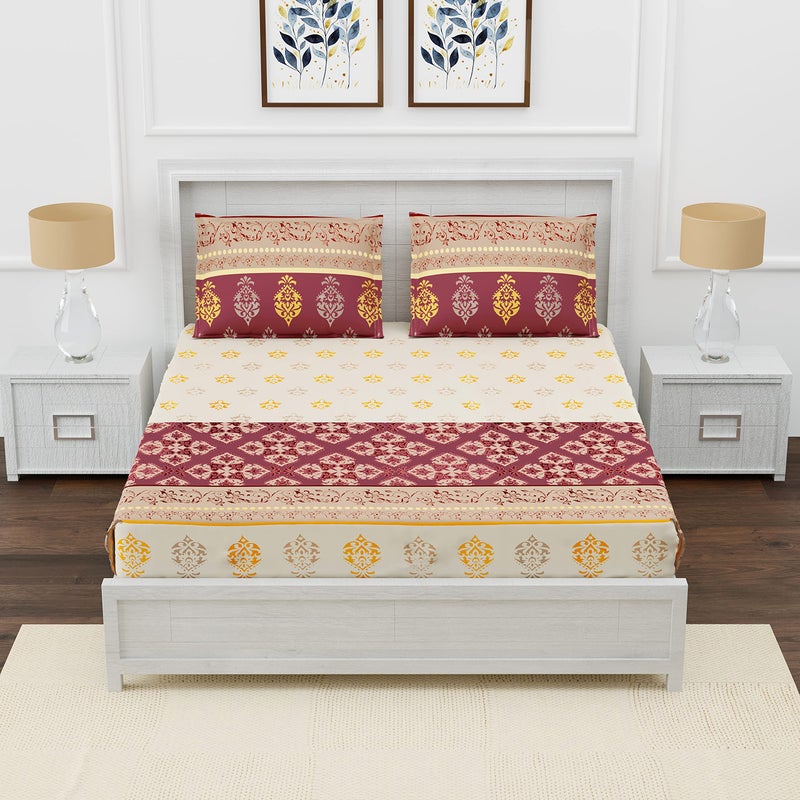 DAKSH 180TC Fitted 100% Cotton Premium Printed Large California King Size BedSheet, Multicolor (78x84 Inches) with 2 Pillow Covers - Image 5
