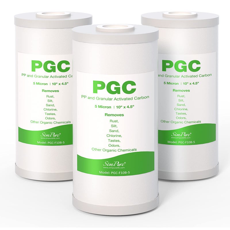 5 Micron 10 x 45 Sediment and Carbon Whole House Water Filters SimPure Replacement Cartridge for GE FXHTC GXWH40L RFCBB  15514143 FC15B HB18B WRC25HD WDGD5005 W10PR W15PR 3Pack