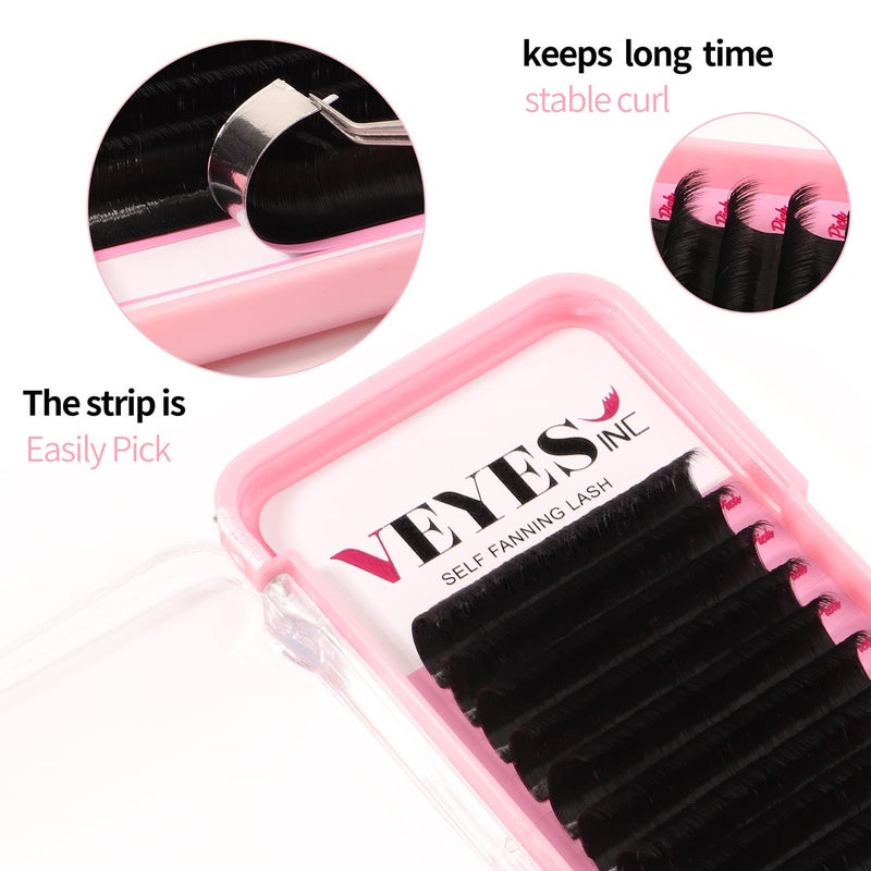 VEYES INC Easy Fan Volume Lash Extensions 03 05 07 J/B/L/C/CC/D/DD Curl 8-25mm Mixed & Single Length Tray, Matte Black Self Fanning Eyelashes, Professional Supplies for Lash Techs (0.05 CC 8-16mm) - Image 2