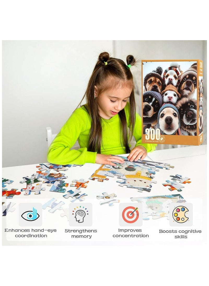 Jigsaw Cute Winter Puppies In Knitted Hats Puzzle for Kids and Adults 300 Pieces Puzzle Silk Touch Unique Design with High QuaIncludes Bonus Puzzle Sticker Sheet  - Image 2