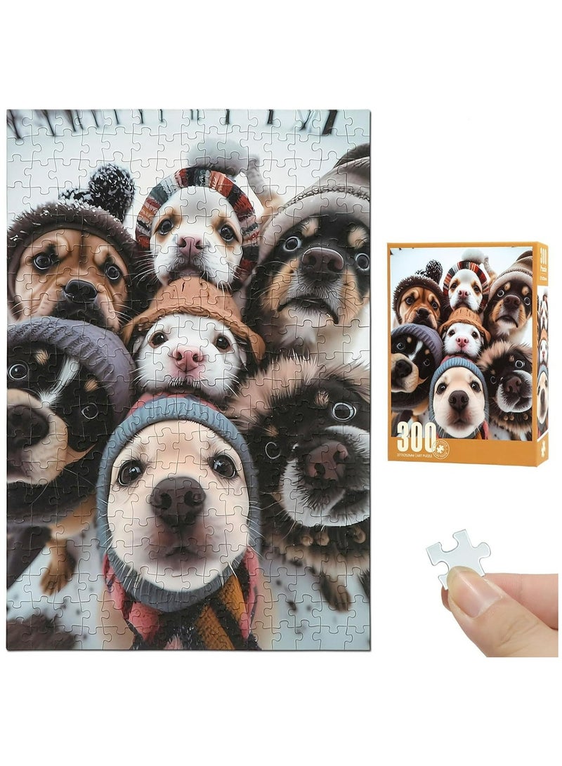 Jigsaw Cute Winter Puppies In Knitted Hats Puzzle for Kids and Adults 300 Pieces Puzzle Silk Touch Unique Design with High QuaIncludes Bonus Puzzle Sticker Sheet  - Image 3