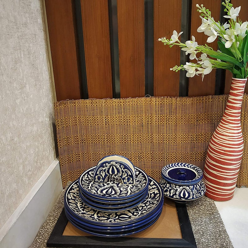 Caffeine Ceramic Handmade Blue Mughal Combo Dinner Set (10 pcs.) - Image 3