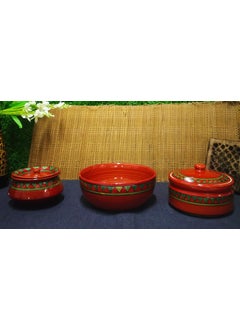 Caffeine Caffeine Ceramic Handmade Stoneware Red Green Tribal Combo Dinner Set (15 pcs. Dishwasher & Microwave Safe)  - Image 2