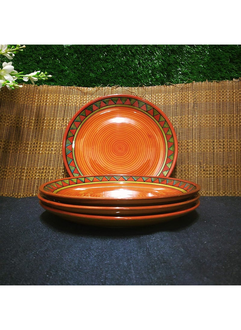 Caffeine Caffeine Ceramic Handmade Stoneware Red Green Tribal Combo Dinner Set (15 pcs. Dishwasher & Microwave Safe)  - Image 4