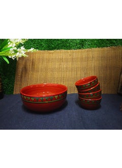 Caffeine Caffeine Ceramic Handmade Stoneware Red Green Tribal Combo Dinner Set (15 pcs. Dishwasher & Microwave Safe)  - Image 3