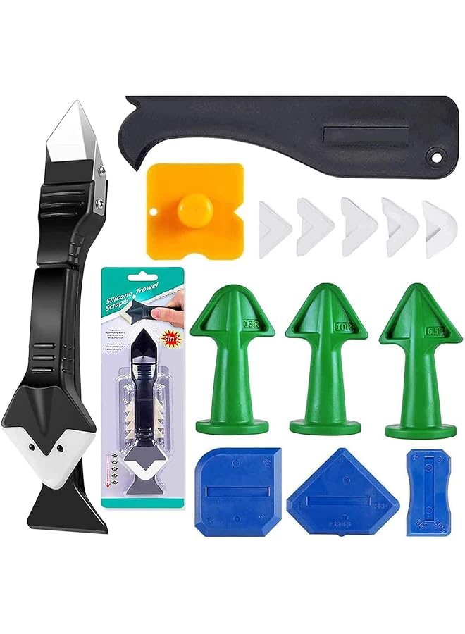 SHOWAY 15Pcs Caulking Finishing Tool Kit 3 In 1 Stainless Steelhead Caulking Tools Sealant Caulk Grout Remover Scraper Caulking Tools Silicone Nozzle Applicator For Kitchen Bathroom Window Sink Joint - Image 1
