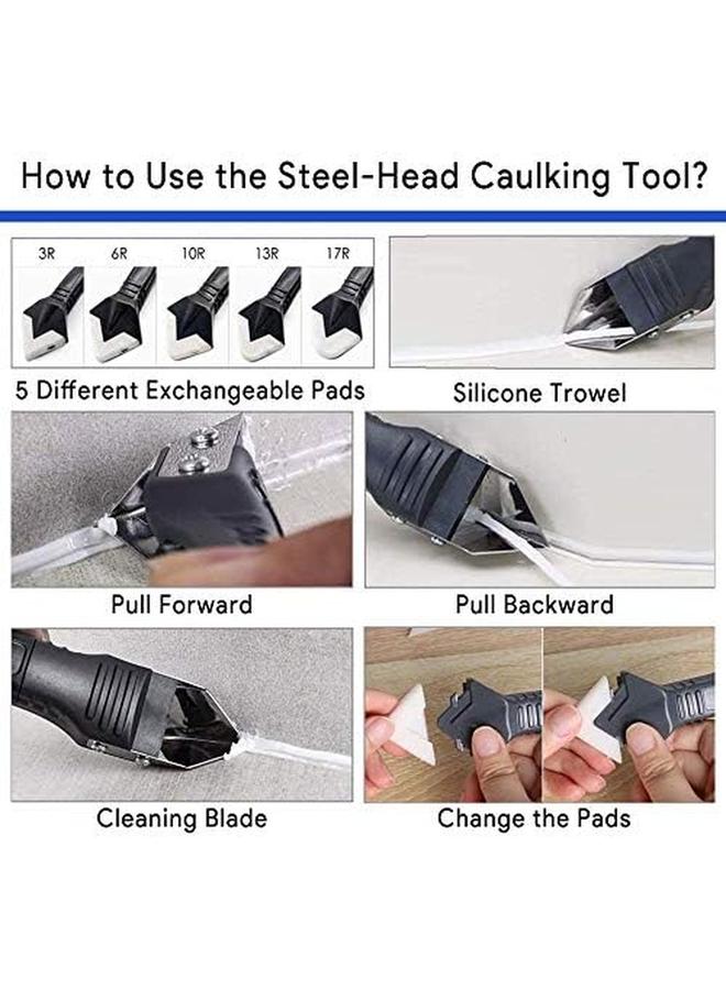SHOWAY 15Pcs Caulking Finishing Tool Kit 3 In 1 Stainless Steelhead Caulking Tools Sealant Caulk Grout Remover Scraper Caulking Tools Silicone Nozzle Applicator For Kitchen Bathroom Window Sink Joint - Image 4
