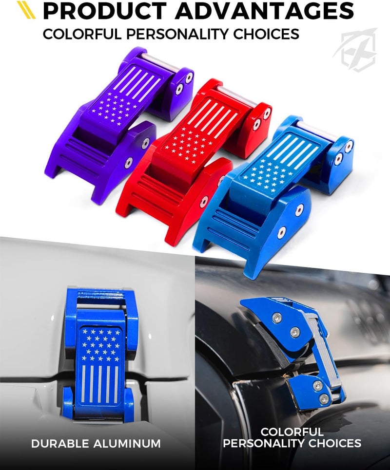 Xprite Aluminum Blue Hood Latches with U.S. Flag, Adjustable Hood Latch Catches Kit Compatible with Jeep Wrangler JK JKU 2007-2018 & Jeep Wrangler JL JLU 2018-2021 Gladiator JT - Image 3