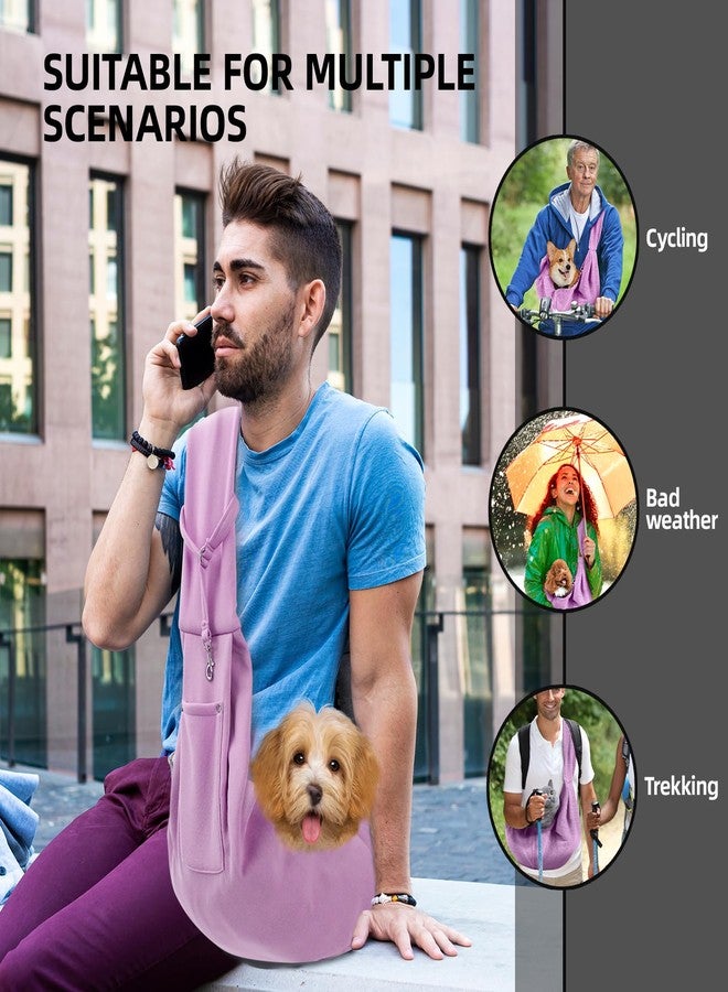 حقيبة حمل الكلاب - حقيبة حمل الجراء قابلة للعكس مع جيب تخزين، حقيبة حمل الكلاب بدون استخدام اليدين لحمل الكلاب والقطط الصغيرة، حزام أمان للسفر، حزام للكلاب والقطط (بنفسجي) - Image 2