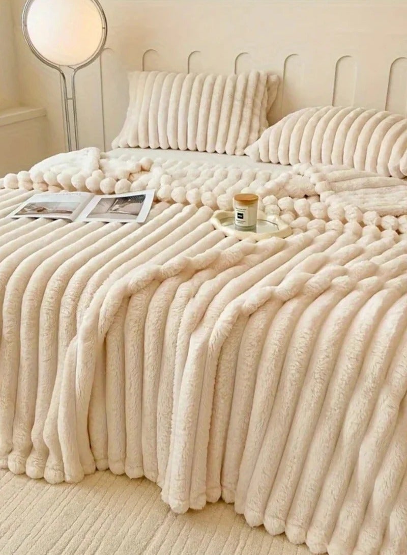 Soft Fluffy Throw Blanket, Super Cozy and Warm Fleece Blanket Rabbit Plush Double Thickness Blanket for Bed Sofa Couch Chair 200x230cm Creamy White - Image 2