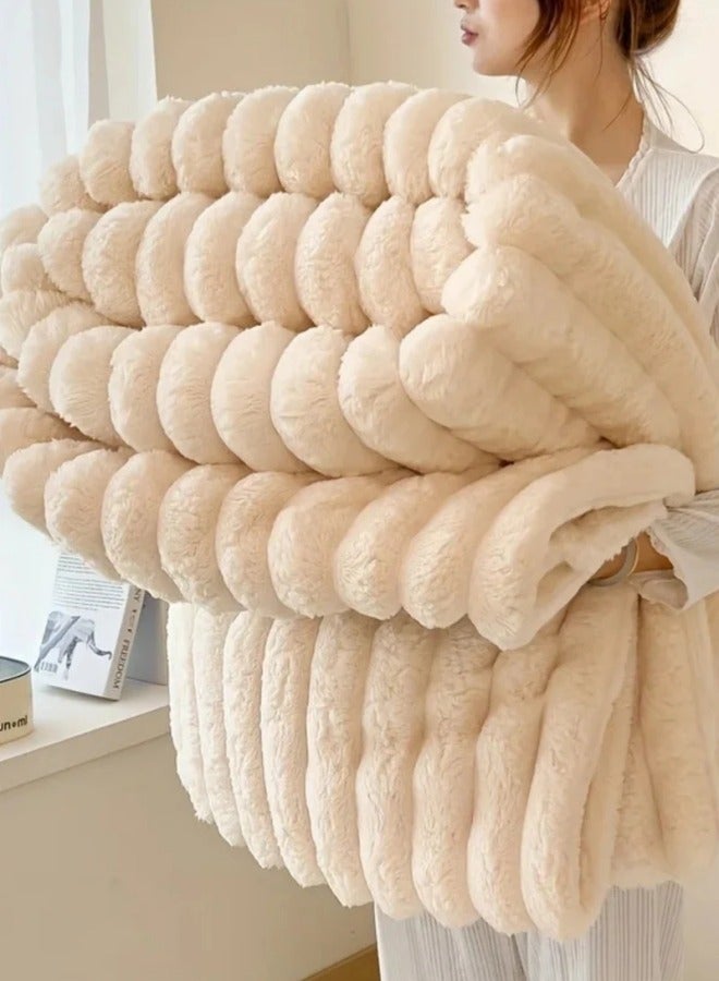 Soft Fluffy Throw Blanket, Super Cozy and Warm Fleece Blanket Rabbit Plush Double Thickness Blanket for Bed Sofa Couch Chair 200x230cm Creamy White - Image 1