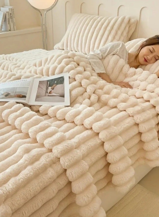 Soft Fluffy Throw Blanket, Super Cozy and Warm Fleece Blanket Rabbit Plush Double Thickness Blanket for Bed Sofa Couch Chair 200x230cm Creamy White - Image 3