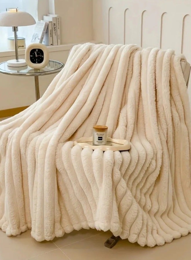 Soft Fluffy Throw Blanket, Super Cozy and Warm Fleece Blanket Rabbit Plush Double Thickness Blanket for Bed Sofa Couch Chair 200x230cm Creamy White - Image 5