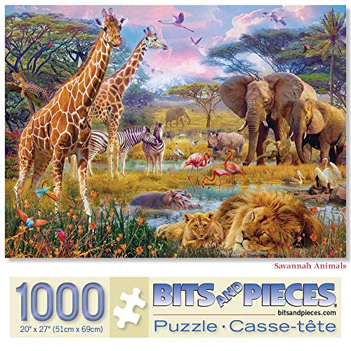 Bits and Pieces – 1000 Piece Jigsaw Puzzle for Adults – Savannah Animals - Jungle Scene Jigsaw Puzzle by Artist Jan Patrik, Completed Puzzle Size: 20" x 27" - Image 1