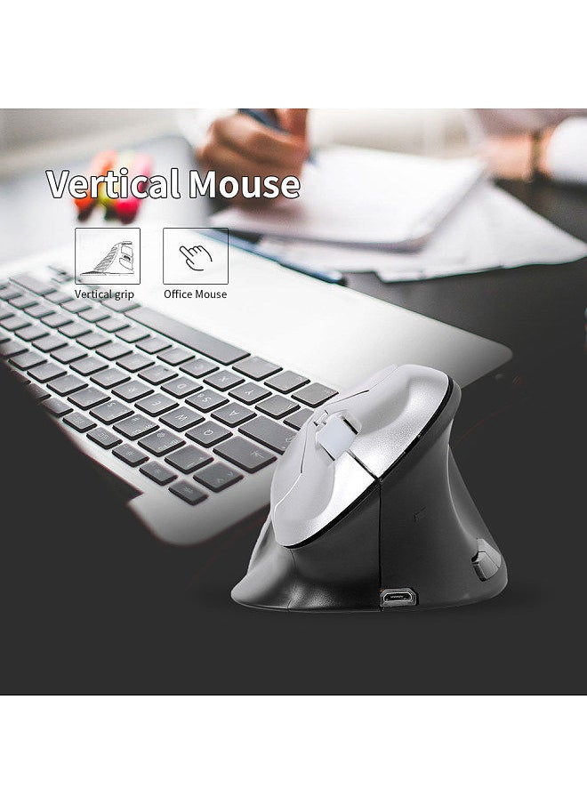Generic - 6D Wireless Optical Mouse Vertical Mouse 2.4GHz Gaming Mouse 6 Keys Ergonomic Design Mouse for PC Laptop Black+Silver - Image 1