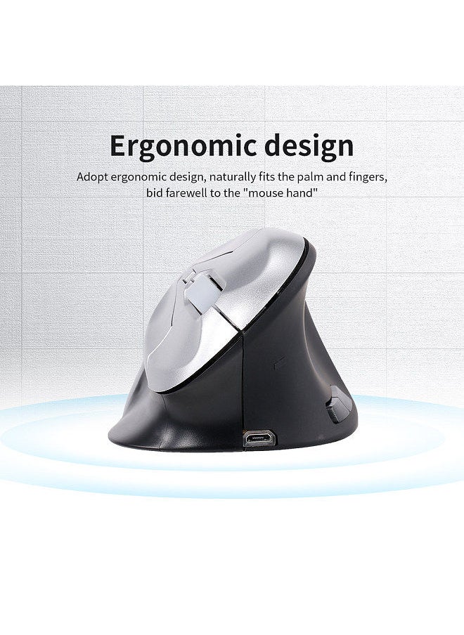 Generic - 6D Wireless Optical Mouse Vertical Mouse 2.4GHz Gaming Mouse 6 Keys Ergonomic Design Mouse for PC Laptop Black+Silver - Image 1