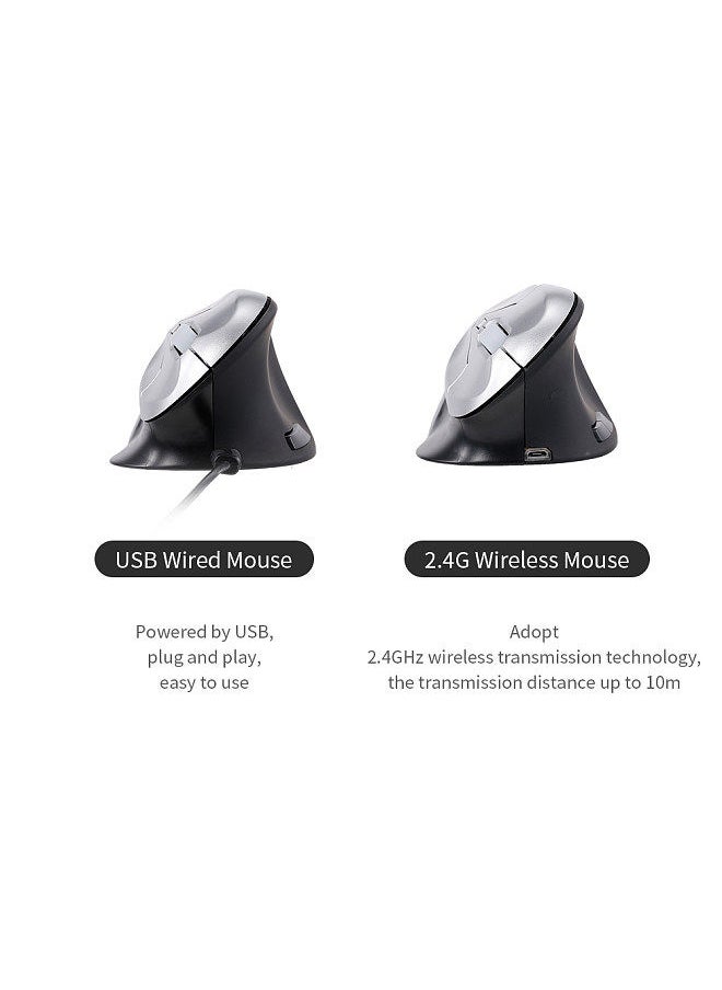 Generic - 6D Wireless Optical Mouse Vertical Mouse 2.4GHz Gaming Mouse 6 Keys Ergonomic Design Mouse for PC Laptop Black+Silver - Image 1