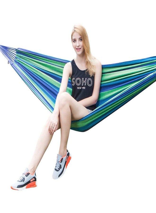 REIL RAID Outdoor Camping Canvas Fabric Portable Garden Hammocks Striped Ultralight Outdoor Beach Swing Bed with Strong Rope,Swing for Garden (280 * 100CM Wooden Curved Strip, Blue) - Image 1