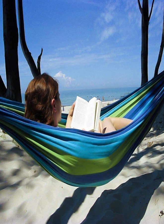 REIL RAID Outdoor Camping Canvas Fabric Portable Garden Hammocks Striped Ultralight Outdoor Beach Swing Bed with Strong Rope,Swing for Garden (280 * 100CM Wooden Curved Strip, Blue) - Image 5