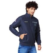 Spykar Men Navy Blue Polyester Straight Fit Full Sleeve Plain Stand Collar Casual Jacket - Image 4