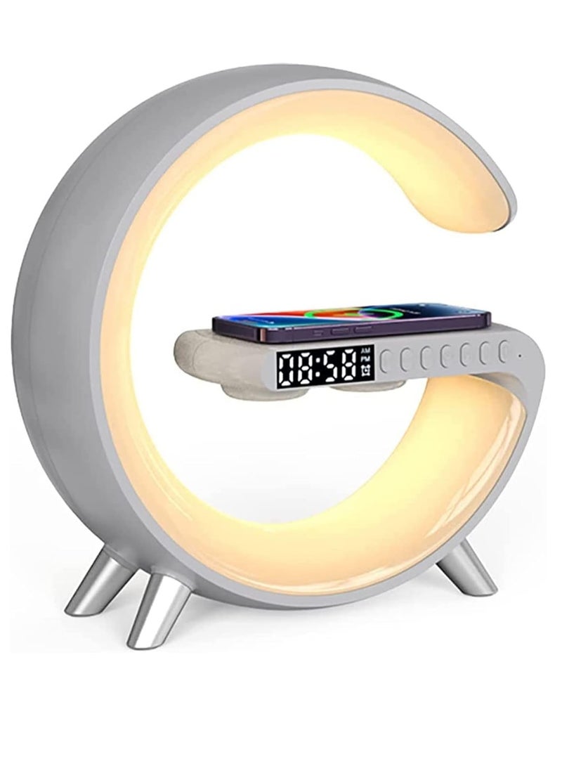 ELTRAZONE Bedside Table Lamp, Desk Night Light with 15W Quick Wireless Charger and Bluetooth Speaker, Desk Lamp with Alarm Clock and 256 RGB Light Modes - Image 1