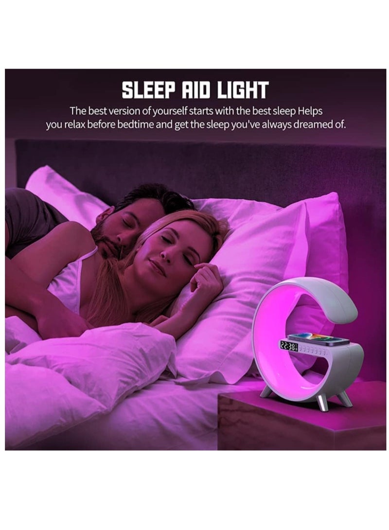 ELTRAZONE Bedside Table Lamp, Desk Night Light with 15W Quick Wireless Charger and Bluetooth Speaker, Desk Lamp with Alarm Clock and 256 RGB Light Modes - Image 3